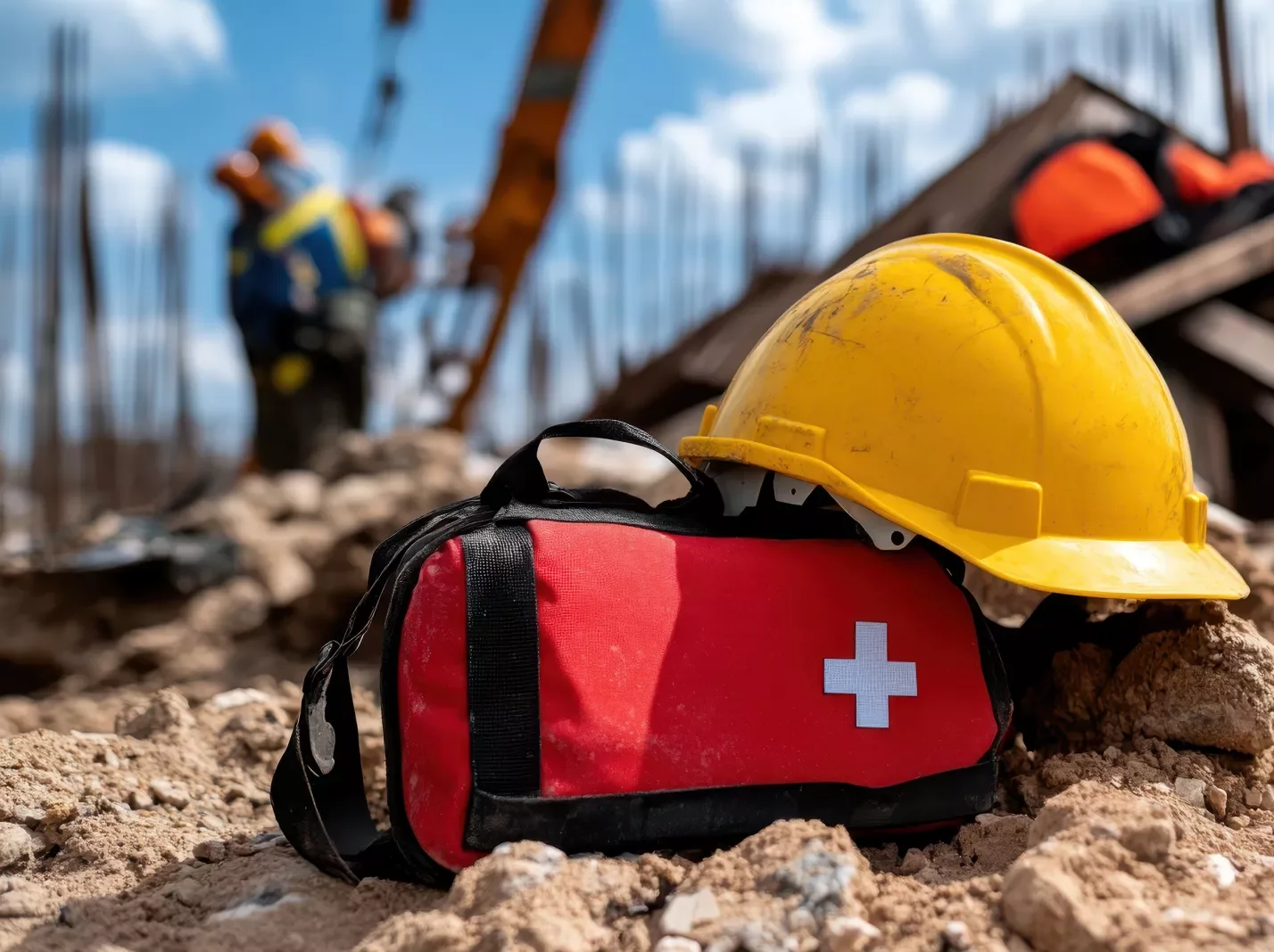 Construction site hard hat first aid kit