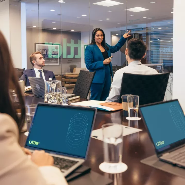 Woman presenting to a meeting in a Littler conference room