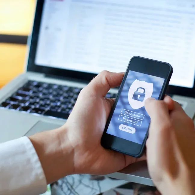 Privacy and data security 2 factor authentication with laptop and phone